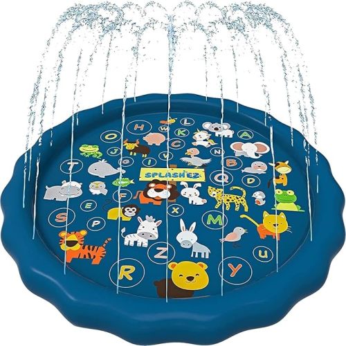 SplashEZ 3-in-1 Splash Pad, Sprinkler for Kids & Baby Pool for Learning – Toddler Sprinkler Pool, 60’’ Outside Water Toys – “from A to Z” Outdoor Play Mat for Babies & Toddlers