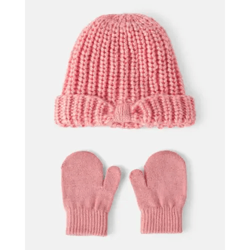 Baby Girl 2-Piece Shimmer Winter Hat & Mittens - Pink | Carter's