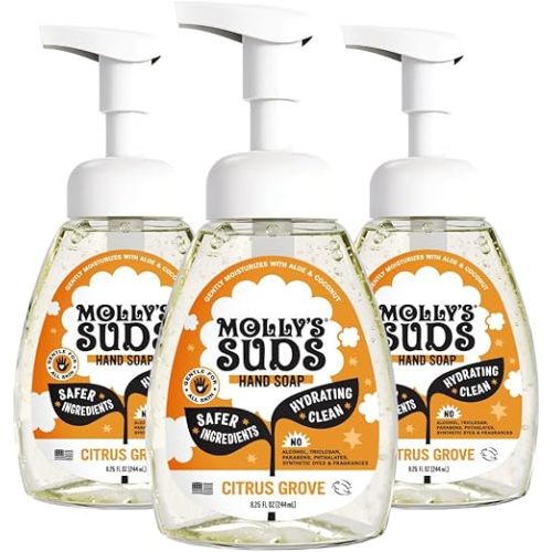 Molly's Suds Foaming Hand Soap - Made with Aloe and Coconut Oil | Moisturizing Hand Wash | Clean Ingredients, Infused with Essential Oils | Citrus Grove - 8.25 Oz (Pack of 3)