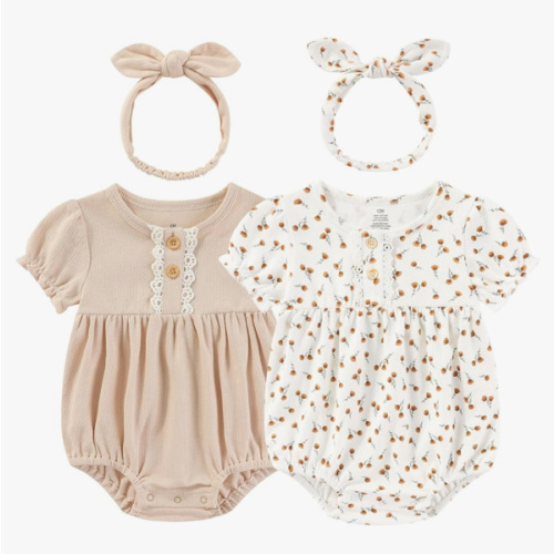 Ruliby Baby Girl Clothes Cotton Bubble Romper Floral Bodysuits Infant Outfit Set