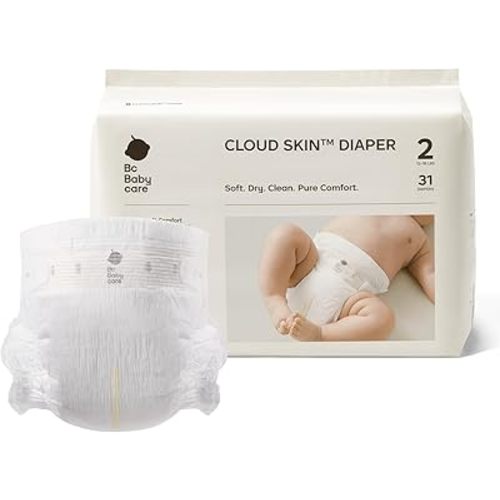 Bc Babycare Cloud Skin Baby Diapers, Size 2 (12-18 lbs), 31 Count – Ultra Soft & Dry, Leak-Proof Overnight Comfort, Hypoallergenic, Totally Chlorine-Free