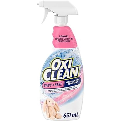 OxiClean All-Purpose Baby Enzyme Stain Remover Spray for Cloth Diapers, Bedding, Blankets, and Upholstery - Colour Safe, Chlorine Bleach, Fragrance Free, 651 ml
