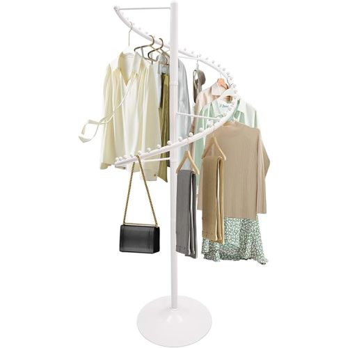 Spiral Rotating Clothing Rack, 5.91ft H 38-Ball Heavy Duty Garment Rack, Space Saving Standing Metal Sturdy Freestanding Hanger for Boutique Bedroom (White)