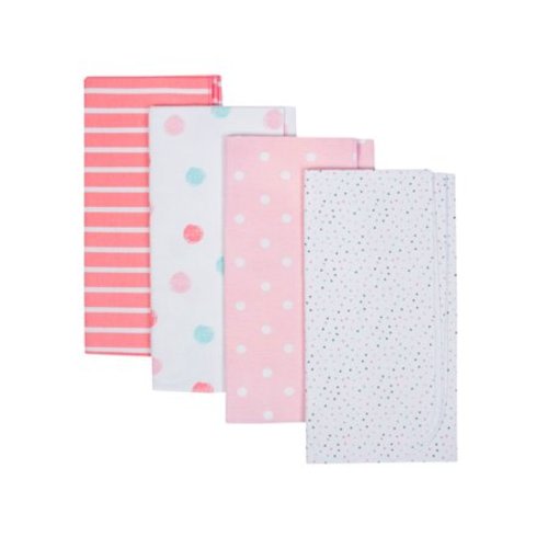 Organic Cotton Flannel Receiving Blankets, 4pk (Baby Girls) - Pink/Coral
