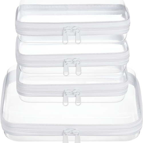 4 pcs Clear Zipper Pouches,Hard Shell Zipper Case, Toiletry Bag for Travel, CLear Diaper Bag, Toiletry Pouch, Travel Organizer, Cosmetic Bag,Toy Storage Bins (M+3S)