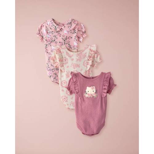 Baby Girls Hello Kitty® Floral Toile Bodysuit 3-Pack - Multi
