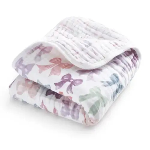 HaloSleep Organic Cotton Muslin Blanket for Tummy Time - Bows
