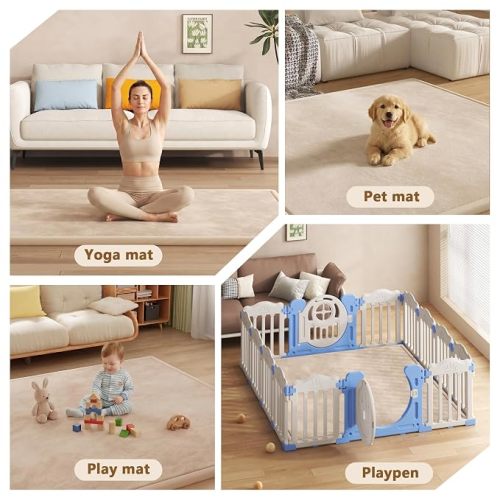Baby Play Mat for Floor, 1.3'' Thick Memory Foam Tummy Time Mat - Super Soft Coral Velvet Nursery Rug with Non-Slip Backing, Crawling Rug for Toddlers/Infants, Yoga & Tatami Use, Oatmeal, 71''x 79''