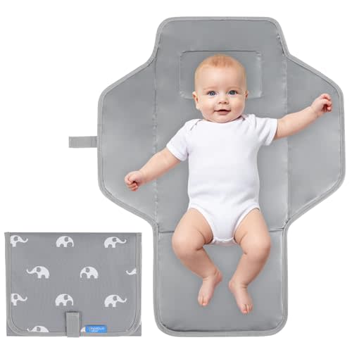 Portable Changing Pad Travel - Reusable Diaper Changing Mat with Built-in Pillow - Lightweight & Foldable Changing Station(Cute Elephant)