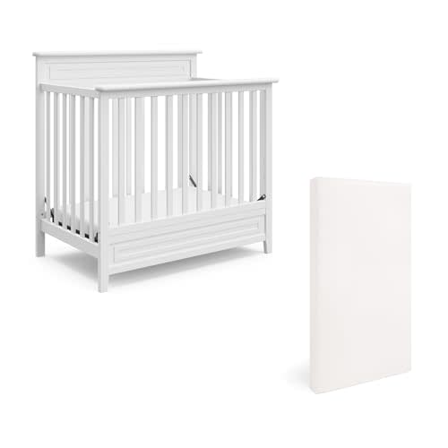 Storkcraft Petal 4-in-1 Convertible Mini Crib – GREENGUARD Gold Certified, Converts to Daybed and Twin-Size Bed, Bonus 2.75-inch Mini Crib Mattress Included, Ideal for Small Spaces (White)
