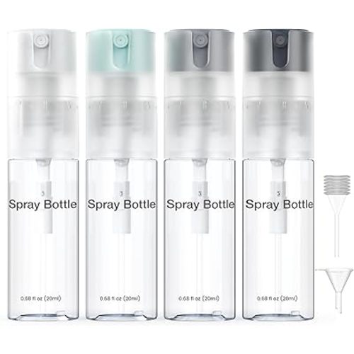 4 Pack Refillable Spray Bottle, Reversible Small Empty Spray Bottle with Fine Mist, Leak Proof - for Cleaning Solutions, Mosquito prevention, Face & Hair Mist - 4pk 0.68 OZ / 20 ML