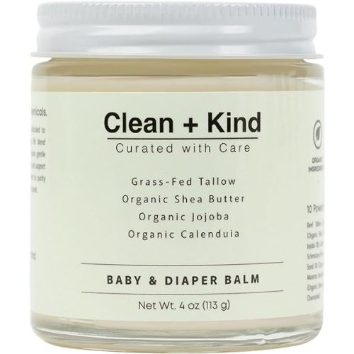 Organic Diaper Balm – 4 oz Baby Diaper Rash Cream – Soothes & Protects Sensitive Skin with Grass-Fed Tallow, Shea Butter, Jojoba & Calendula – Petroleum-Free, Organic Baby Balm