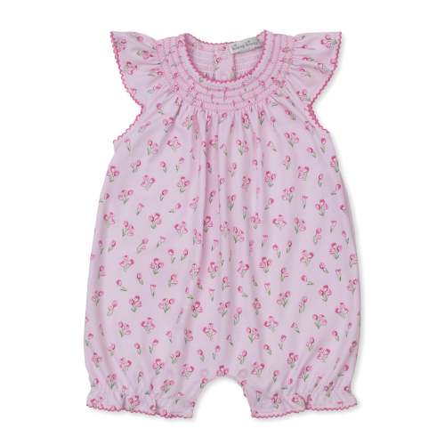 Timeless Tulips Pink Short Smocked Playsuit 0-3M