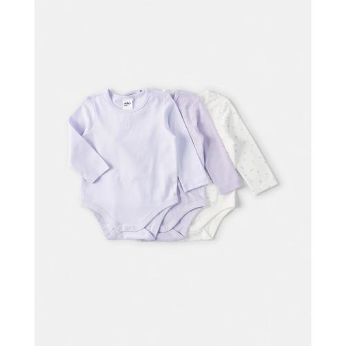 3 Pack Cotton Long Sleeve Bodysuits - Kmart