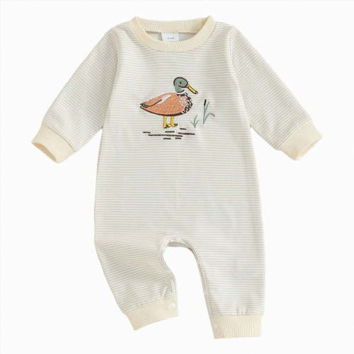 felwors Infant Baby Boy Long Sleeve Romper Jumpsuit Pants Mallard Duck Outfit Fall One Piece Clothes (White,0-3 Months)