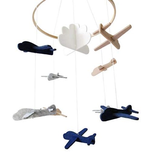 Sorrel and Fern Baby Crib Mobile Airplanes and Cloud Nursery Grey and White Decoration for Boys Ceiling Mobile