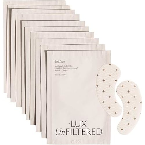 + Lux Unfiltered Iced Latte Cooling Under Eye Patches - Anti-Slip Caffeine Infused Korean Eye Mask - Reduces Puffiness, Brightens & Hydrates - Niacinamide & Hyaluronic Acid - Vegan - 10 Pairs
