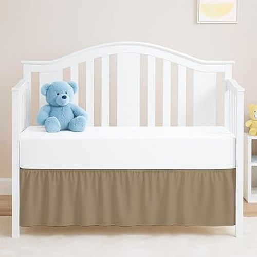 Taupe Crib Bed Skirt, Perfect for Nursery Crib for Boys & Girls with a 14" Drop and Size 28"x 52"