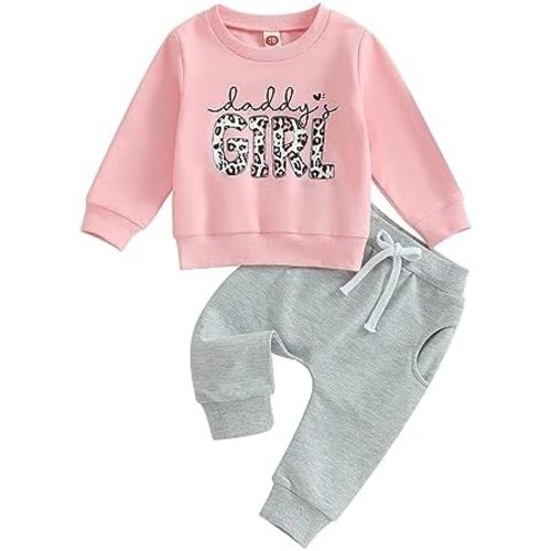 allshope Toddler Baby Girl Fall Outfit Letter Print Sweatshirt Tops Elastic Waist Pant Cute Infant Newborn Winter Clothes Set
