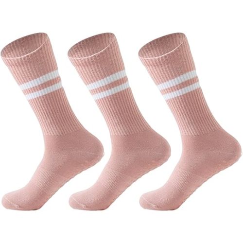 Pilates Socks With Grips for Women:Cute Non Slip Crew Gripper Yoga Sock-Grippy Sticky for Hospital/Dance Barre/Workout