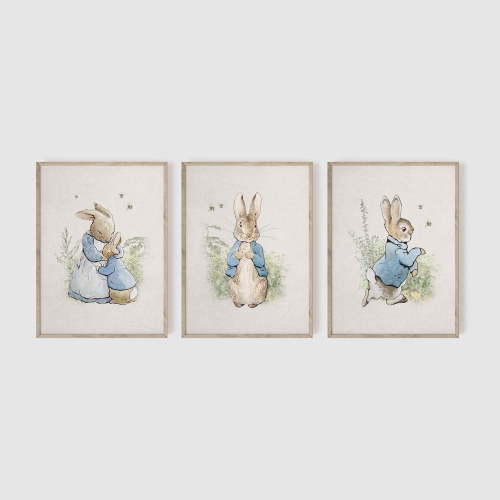Peter Rabbit Nursery Vintage Bunny Nursery Wall Art Woodland Nursery Beatrix Potter Nursery Wall Art Baby Shower Rabbit Set 3, Poster Only