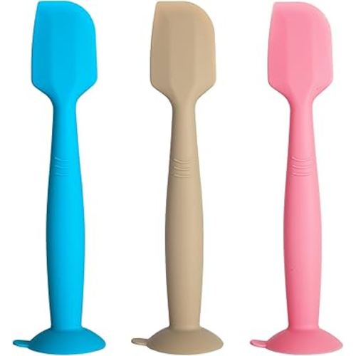 Baby Diaper Cream Spatula 3 Pack Butt Paste Spatula Soft Silicone Diaper Cream Applicator Butt Spatula Baby With Suction Cup Base (Blue Pink Beige)