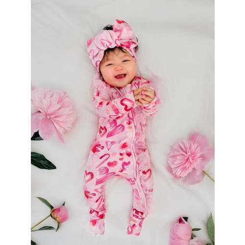Baby Onesie - Oh My Heart - Valentine's Zip Romper - Pink – Before & Ever