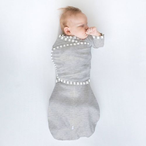 Omni Swaddle Wrap & Arms up Sleeves & Mitten Cuffs - Heathered Gray with Stripe Trim 0-3 Months