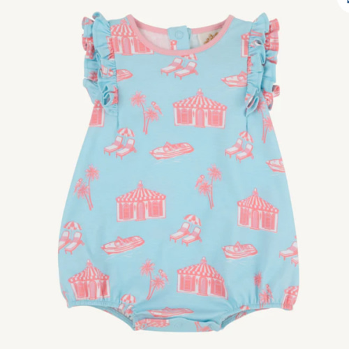 Ruehling Ruffle Bubble Girls Romper - Parrot Cay Canopy Palm Print