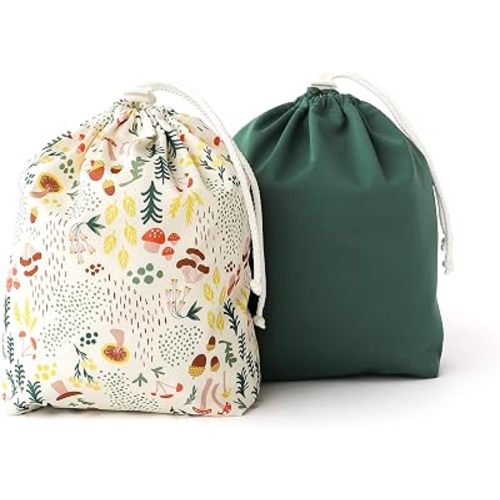Esembly Ditty Bag Duo - Reusable Waterproof Wet Bags for Cloth Diapers, Swimsuits, Toiletries, and Snacks, Set of 2 - Fantastic Fungi and Forest