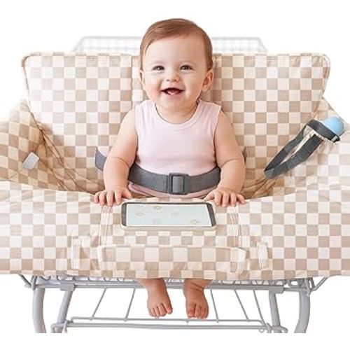 Konssy Cotton Shopping Cart Cover for Baby, Soft Cotton Outer Layer, Polyester-Filled Quilted Inner Layer, Universal High Chair Cover, Grocery Cart Cover for Boy or Girl