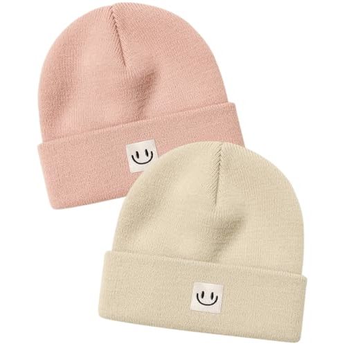 FURTALK Baby Beanie 2 Pack Toddler Winter Hat Embroidered Knit Cap Ages 0-8 | 2-pack embroidered baby beanies, 100% acrylic outer, 95% polyester/5% spandex lining, warm kids hats, school, daycare, gifts