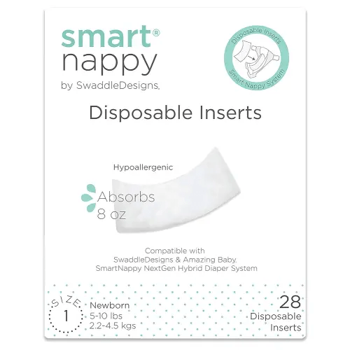 SmartNappy Disposable Inserts for by Amazing Baby Hybrid Diaper Cover, Extra Absorbent, No Plastic Liner, Size 1, 5-10 lbs, 28 Count