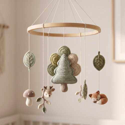 Personalized Crochet Baby Mobile: Woodland Nursery Decor, Handmade Baby Mobile, Custom Baby Name Crib Mobile, Newborn Gift, Baby Shower Gift