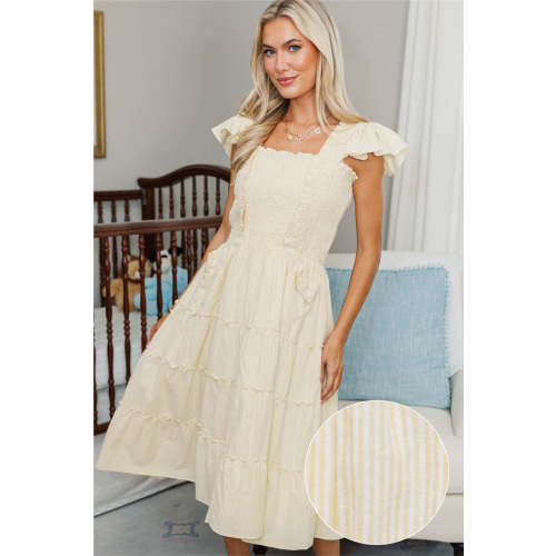 NURSING COLLECTION: All For Today Yellow Striped Midi Dress