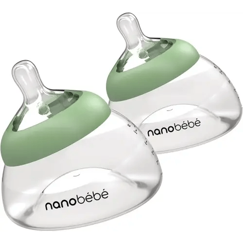 Nanobebe Breastmilk Bottle, Breastfeeding Newborn Breast Like, Anti Colic, Perfect Latch, Preserves Breast Milk nutrients, Twin-Pack Sage