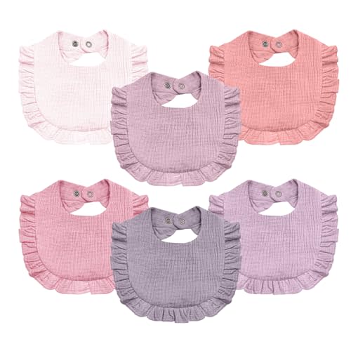 Baby Muslin Bibs,6 Pcs Drool Bandana Bibs for Baby Girl Drooling and Teething,Soft and Absorbent Cotton for Newborn