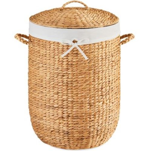 Best Choice Products Round Laundry Hamper w/ Lid, Handwoven Laundry Basket w/ Handles & Removable Liner - Natural