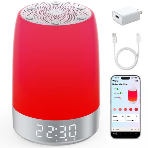 Red Light Sleep Sound Machine with Night Light, 32 Soothing Sounds & Smart App Control, 5-Level Red Light Therapy Lamp for Bedroom, Timer & Alarm Clock