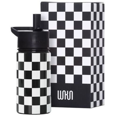 Wildkin Kids 14 oz Stainless Steel Insulated Water Bottle (Black and White Checkered)