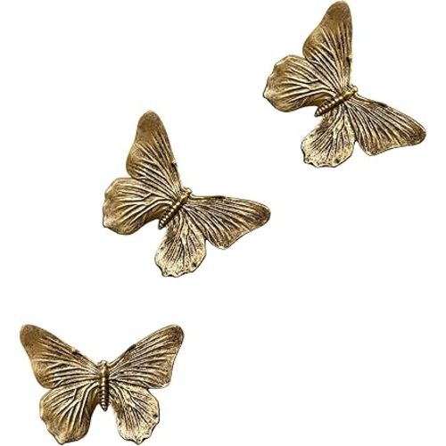 GUSFREUD Vintage 3D Butterfly Wall Decor Set of 3 – Antique Gold Resin Wall Decorations, Butterfly Decorations for Living Room, Bedroom and Gallery Walls
