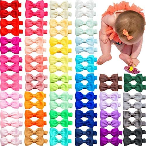 Ayesha 80 Pieces Baby Toddler Hair Clips 2'' Mini Hair Bows Fully Lined Baby Hair Barrettes Accessories for Baby Girls Infant Toddler Kids in Pairs