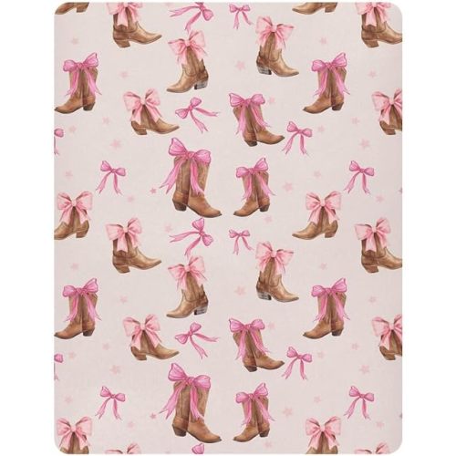 Cowgirl Boots Pink Bow Crib Sheet for Girls Boys Baby Toddler Bed Mattress Sheets Babies Fitted Crib Sheets for Kids Nursery Bed 39 * 27 in