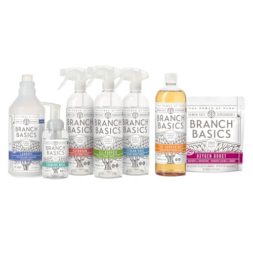 Branch Basics Premium Starter Kit: All Purpose, Glass, and Bathroom Cleaner plus our Foaming Wash, and Laundry Bottle (3 Plastic Spray Bottles + Concentrate) Fragrance-Free