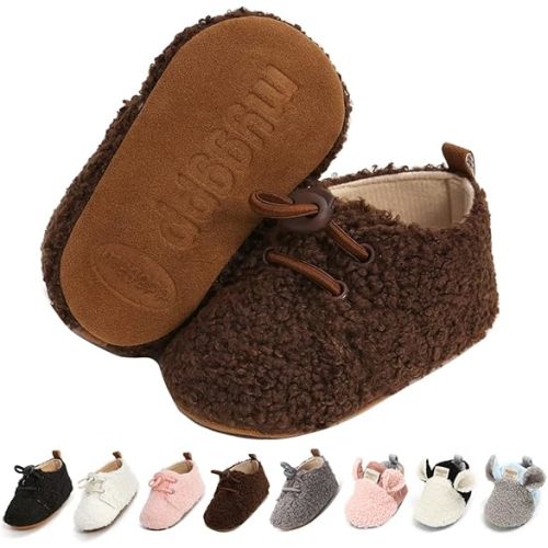 Ohwawadi Infant Baby Boys Girls Slippers Cozy Fleece Booties Soft Bottom Warm Cartoon Socks Newborn Crib Shoes