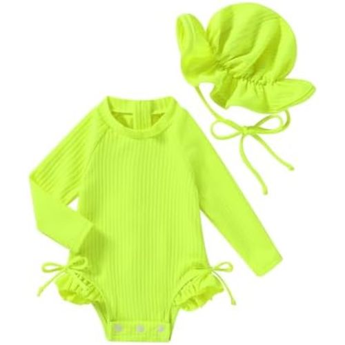 Happy Town Baby Girls Swimsuit Long Sleeves Zipper Ruffled Bathing Suit Infant Girl Beach Essentials