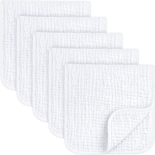 KeaBabies Organic Muslin Burp Cloths Baby Boy, Girl – 5-Pack 100% Cotton Muslin Burping Cloths for Babies, Newborn, 21x10 Large & Absorbent Spit Up Rags, Baby Washcloth, Infant Towels (Soft White)