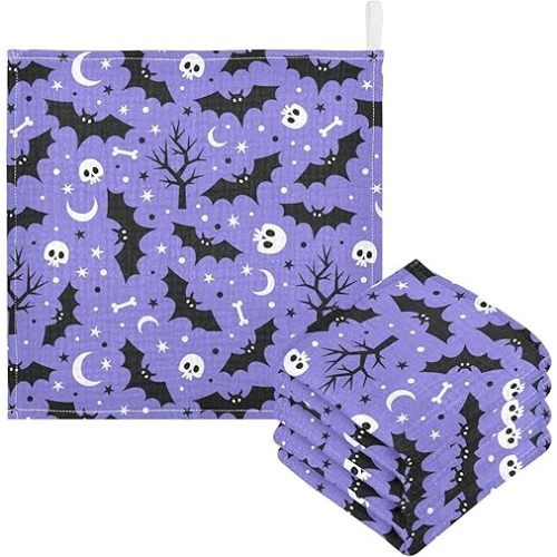Baby Halloween Bats Skull Washcloths Burp Cloths, 5 Pack