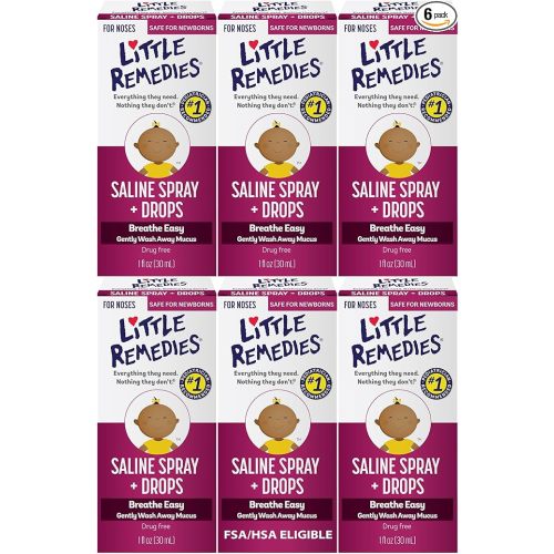 Little Remedies Saline Spray and Drops | Safe for Newborns | 1 Fl Oz (Pack of 6)