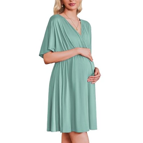 Ekouaer 3 in 1 Labor and Delivery Gown for Hospital Short Sleeve Maternity Nursing Dress Nightgown Postpartum Sleepwear